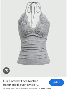ROMWE Gray Lace Ruched Halter Tank Top